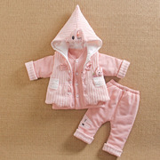 0一1岁半女宝宝装外出分体薄棉衣早春秋款女婴儿服三件套装季外穿