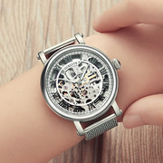 欧瑞特全自动机械表女士手表镂空精钢防水手表真皮带女款手表