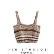 jin自制24夏设计(夏设计)感针织镂空条纹撞色吊带衫，显瘦百搭外穿背心上衣