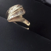 日本中古个性海外18k黄金戒指指环，镶平钻时尚婚戒