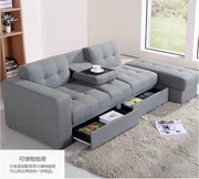 布艺沙发床 日式多功能中小户型沙发床 储物双人折叠组合沙发床