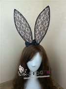 蕾丝兔耳朵发箍万圣节复活节兔女郎写真，cos发饰可随意折