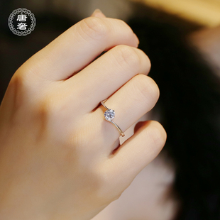 唐奢925纯银二爪d色莫桑石钻戒(石，钻戒)仿真钻石，求订婚结婚戒指女小众设计
