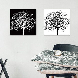 客厅装饰画黑白发财树现代简约抽象艺术走廊过道挂画卧室床头壁画