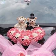 毛绒熊婚车(熊婚车)情侣熊公仔(熊，公仔)一对秦迪熊结婚礼物花束，婚纱熊婚车(熊婚车)装饰娃娃