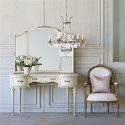 美式实木雕花梳妆台法式浪漫复古做旧梳妆桌梳妆镜妆凳定制家具