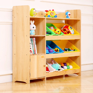 喜贝贝实木儿童玩具收纳架，幼儿园收纳柜宝宝书架，储物置物架带书柜