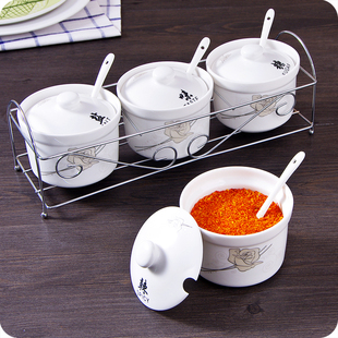 创意陶瓷调味罐作料调料盒调料瓶厨房盐罐调料罐调味盒带盖子勺子