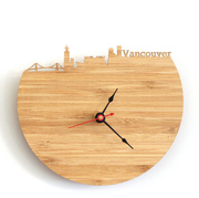 vancouver温哥华地平线竹木现代挂钟，客厅办公室墙，面壁挂表石英钟