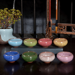 德化陶瓷功夫组合茶具整套装冰裂釉纹紫砂六色，日式品茗小茶杯
