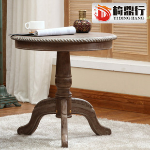 复古小圆桌实木茶几，迷你桌子圆形欧式沙发美式边几古风法式咖啡桌