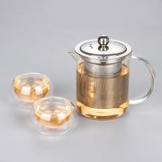 耐热玻璃茶壶350毫升不锈钢内胆，过滤花草茶壶套装，品茗小茶壶茶具