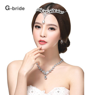 韩式公主额饰新娘眉心，坠头饰三件套水钻，项链耳环套装婚纱礼服配饰