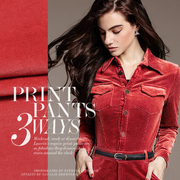 红色薄款柔软型灯芯绒布料服装，套装面料布匹，纯色细条纹diy布