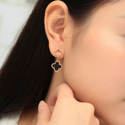 韩国钛钢18K玫瑰金幸运四叶草耳坠女 防过敏持久护色耳钉耳饰耳环