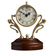 美式铜台钟 时尚创意实木座钟 客厅静音石英钟个性潮流钟表