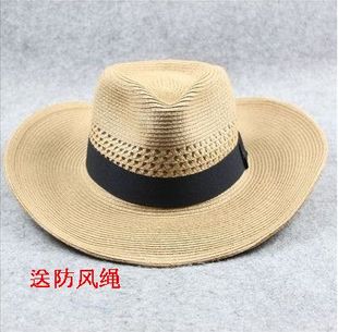 大帽檐夏季男士草帽大头围，透气遮阳帽海边防晒帽子可折叠大号帽子
