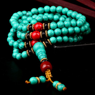 优化绿松石108颗藏式民族风佛珠，手链男女情侣多圈念珠手串毛衣链