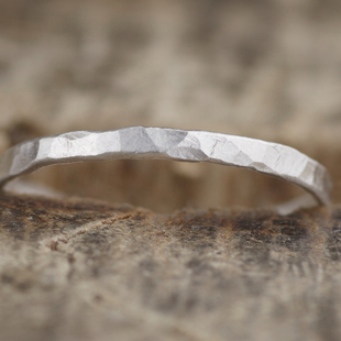 不规则凹凸敲痕‘园’尾戒戒指指环手工，定制做纯银s990关节戒