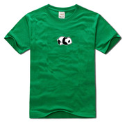 可爱熊猫简约绿色t恤纯棉圆领透气宽松短袖，青少年体恤动物文化衫