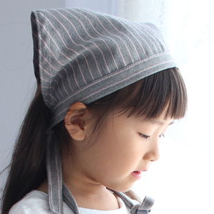 日式条纹厨房头巾防油烟烘焙厨师家用帽子食品服务员儿童三角头巾