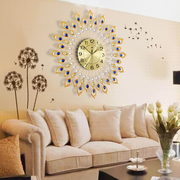 家用客厅时钟现代简约装饰钟表创意孔雀艺术壁钟静音欧式简欧挂钟