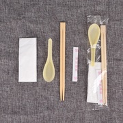铭星一次性筷子/圆筷/勺子牙签纸巾连体筷四合一套装外卖打包餐具