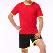 光板足球服男训练服短袖套装运动服衫裤另印字印号定制170063红色