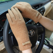瑞迪卡欧秋冬季女士简约羊毛蝴蝶结开车触屏户外保暖手套