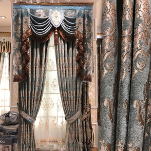 欧式豪华雪尼尔客厅窗帘，卧室书房简约现代高档加厚遮光窗帘绣花纱