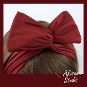 韩国酒红色雪纺兔耳朵铁丝，流行蝴蝶结饰品，复古发带发饰发箍头饰
