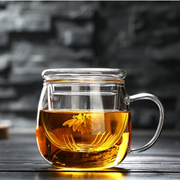 溪漫耐热玻璃茶杯透明带把带盖过滤花，茶杯办公杯高硼硅玻璃泡茶杯