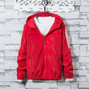 红色运动外套女春秋女士，胖mm女装休闲夹克，上衣服春季防风风衣