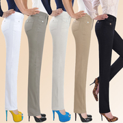 夏季中年女裤长裤高腰，直筒女式大码妈妈裤，白色休闲裤弹力裤子