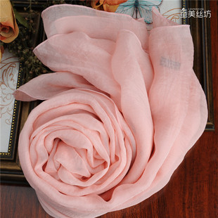 韩国真丝丝巾女春秋，冬季长款纱巾纯色桑蚕丝，围巾披肩两用淡粉色