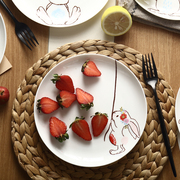 创意陶瓷兔子盘点心盘蛋糕盘骨瓷盘牛排盘圆盘水果沙拉盘甜品盘