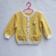 手工婴儿毛衣套装纯羊毛宝宝开衫外套外出服粉色黄色毛线衣859#