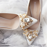 真皮羊皮白色高跟鞋婚鞋女鞋子，尖头细跟新娘鞋，水晶鞋婚礼单鞋