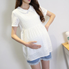 孕妇衬衣夏季短袖时尚韩版大码宽松娃娃领衬衫中长款纯棉上衣