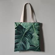 绿植枫小清新手绘图案平铺满帆布包手提环保购物袋子定制做