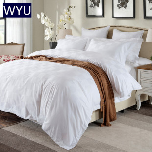 酒店白色九宫格全棉贡缎提花四件套纯棉被套床单1.5 1.8m床上用品
