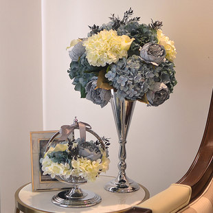 欧式美式高档客厅仿真花花艺套装，蓝色样板间餐桌装饰花假花绣球