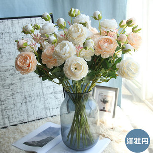 3头洋牡丹西洋玫瑰仿真花婚庆，道具绢花装饰花路引花假花