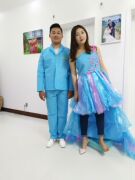 儿童成人环保服亲子时装秀演出服手工制作塑料袋拖尾公主裙