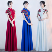 中国风长裙合唱团演出服成人女中老年大合唱表演服装复古长款礼服