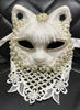 意大利威尼斯猫女郎猫面具白色，黑色假面派对蒙面歌手，舞会美女潮