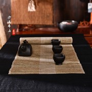 中式古风手工茶席布苎麻镂空浅棕色禅意茶席布茶巾麻类桌旗桌布