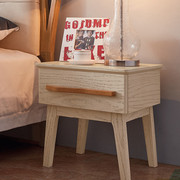 全实木床头柜，北欧现代简约红白橡木床头柜卧室，抽屉储物家具