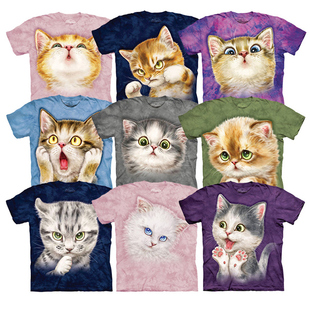 美国 themountain 粉色可爱猫咪系列短袖情侣t恤