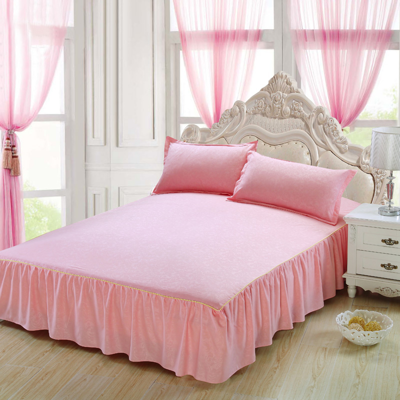 全活性纯色床上用品单件床裙式床罩亲肤棉床套